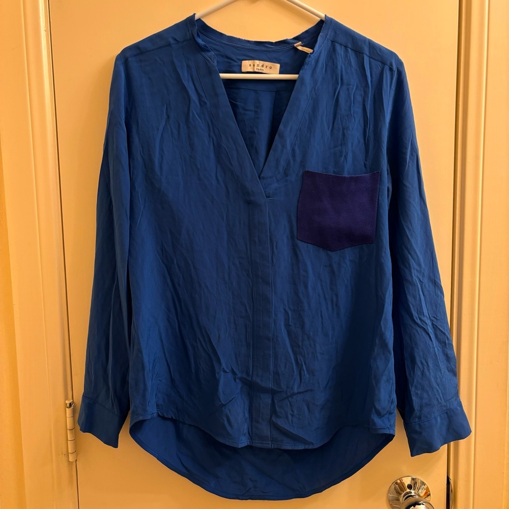 Sandro Talisman Blue Silk Top